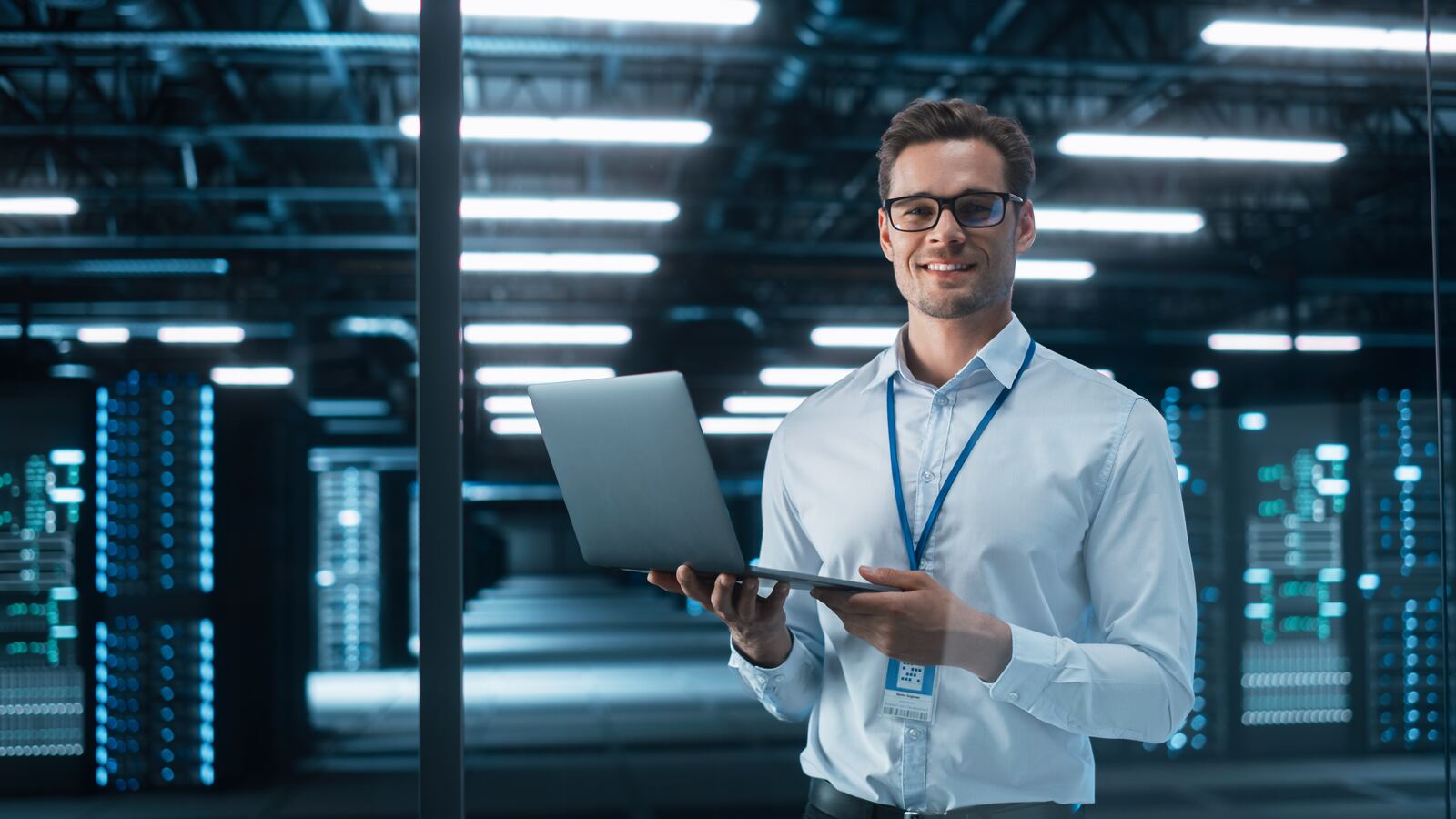EAI Systems engineer working in a server room, representing internal proof of the platform